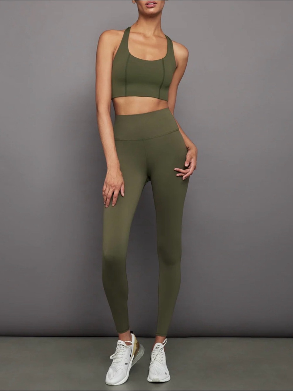 Carbon38 Olive Green High-Waist Leggings & T Back Bra in Diamond Compression Set